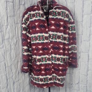 Coco Blue‎ Fleece Button Front Boho Aztec Jacket Large
